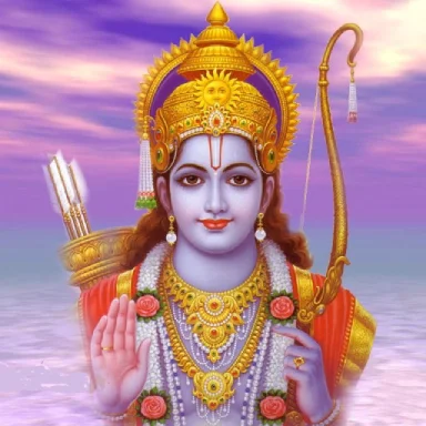 Shri Ram with a slight smile, giving blessings with his right hand